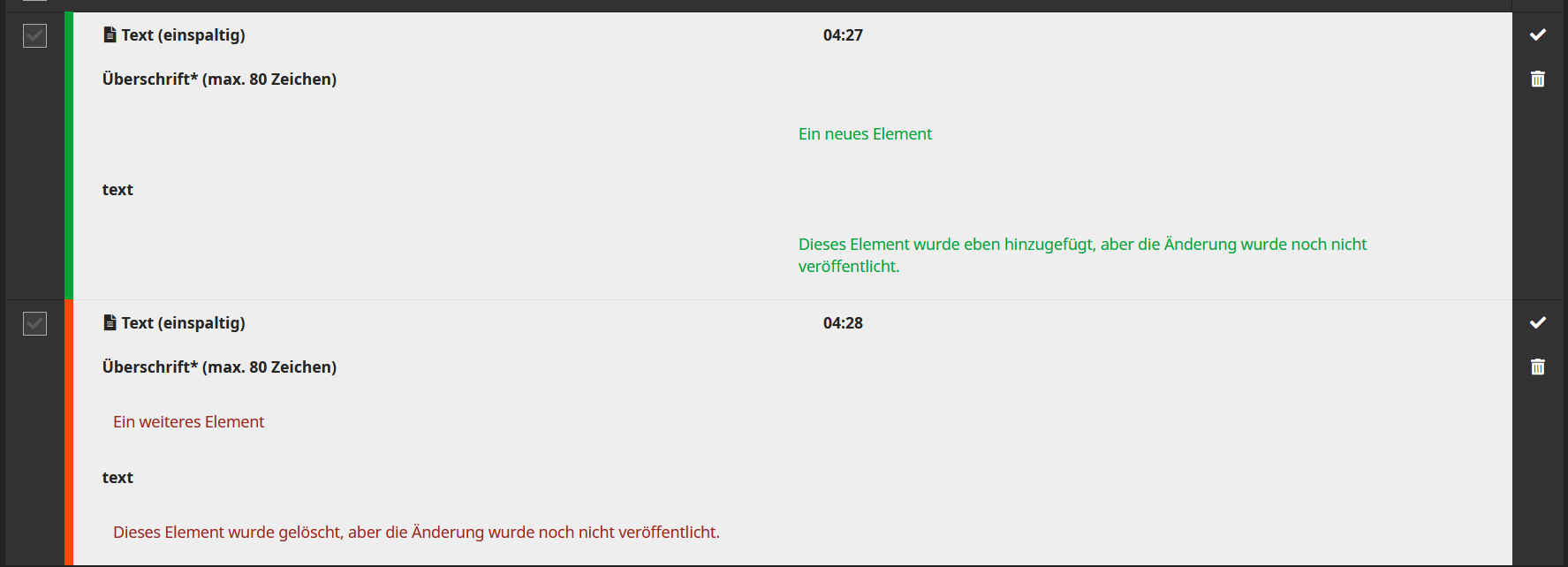 Änderungen in Neos können vor dem Veröffentlichen überprüft und einzeln verworfen werden.